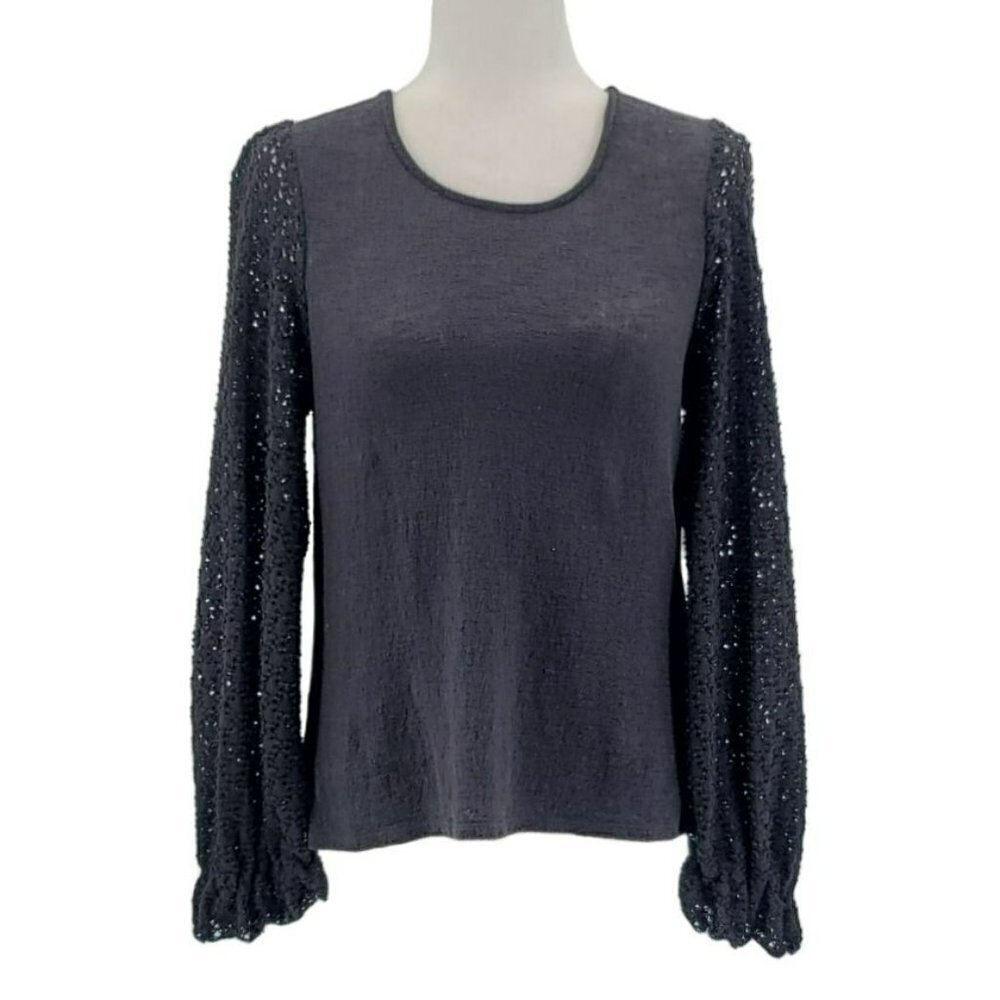 Madewell Textured Knit Black Balloon Sleeve Sweater Womens Small